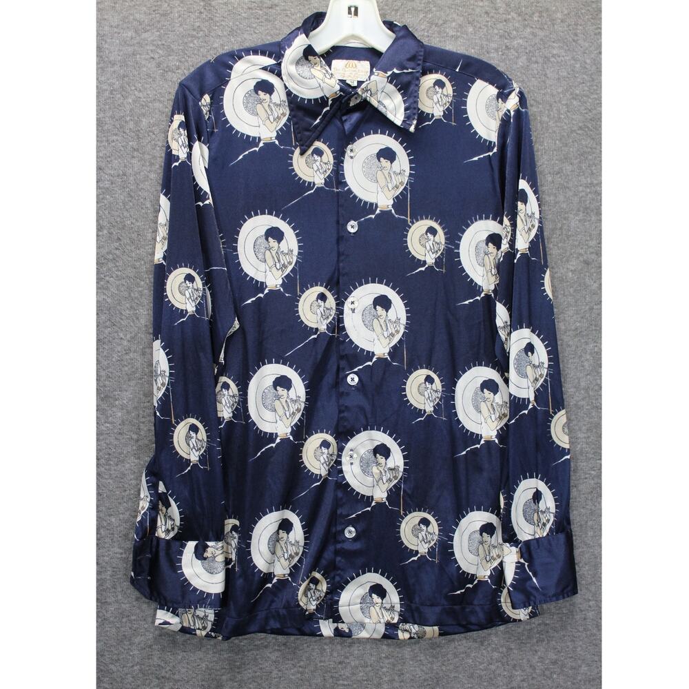 VTG The Custom Shop Shirtmakers Men's 15 15.5 Button Down Shirt Blue Novelty